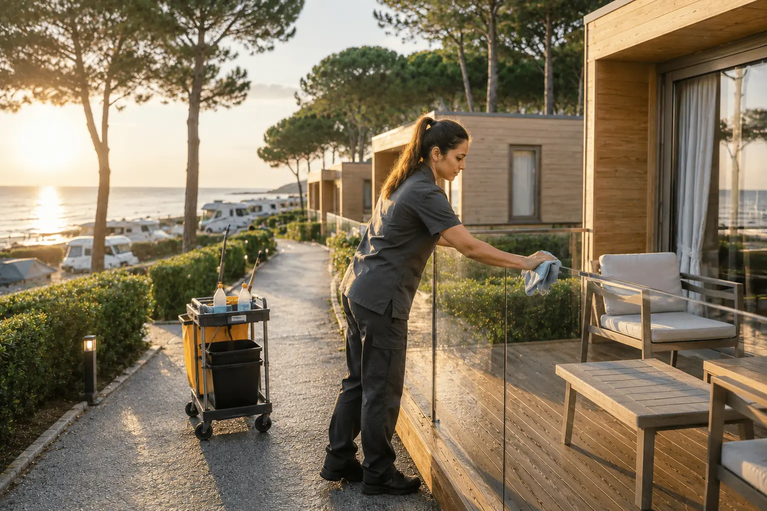 Limpieza de bungalow en camping